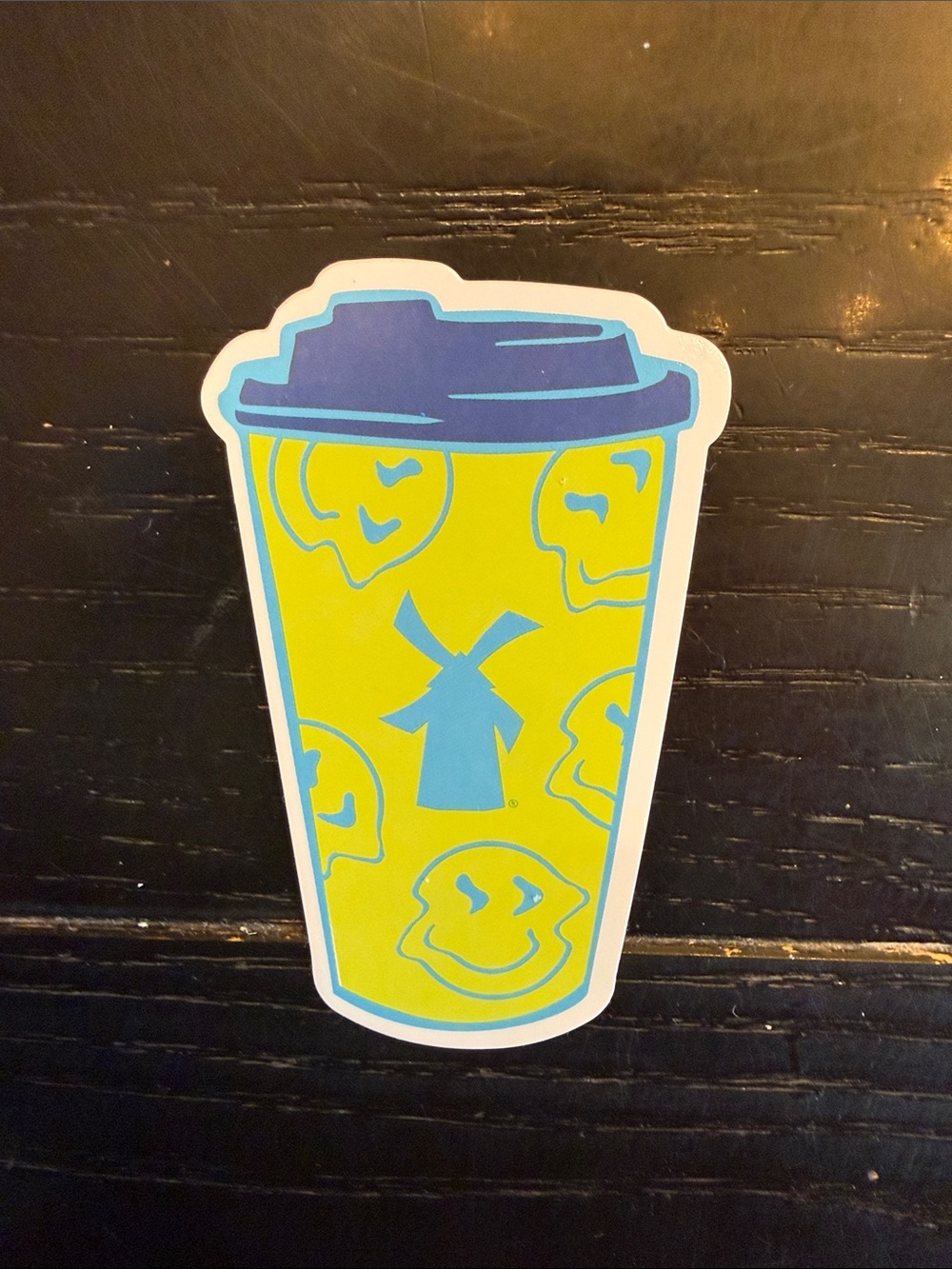 Dutch Bros Yellow Cup Sticker with Blue Lid & Blue Graphics